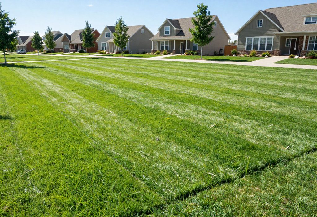 A freshly mowed Denver front lawn